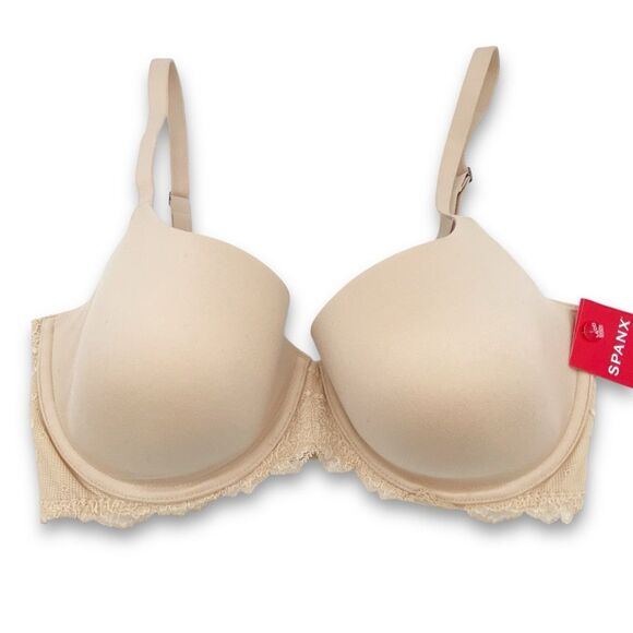 NWT Spanx 34DD Lightly Lined Demi Bra Soft Nude Lace Trim Convertible #30029R - Picture 2 of 7